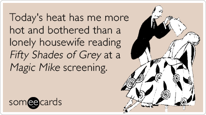 someecards.com - Today's heat has me more hot and bothered than a lonely housewife reading Fifty Shades of Grey at a Magic Mike screening.