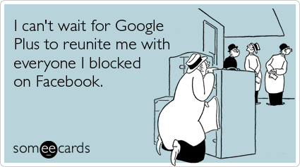 someecards.com - I can't wait for Google Plus to reunite me with everyone I blocked on Facebook.