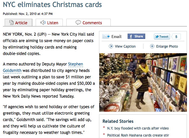 New York City government institutes mandatory sending of someecards.