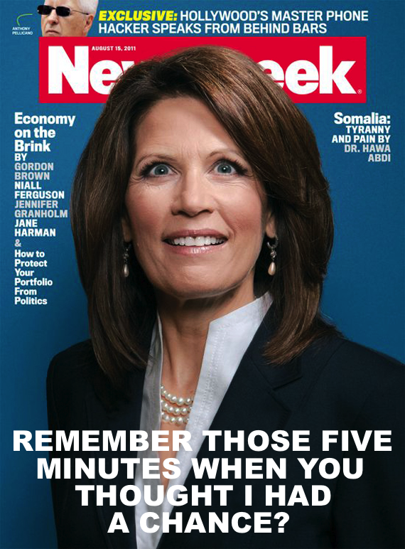 Possible Newsweek covers in response to Michele Bachmann suspending her campaign.