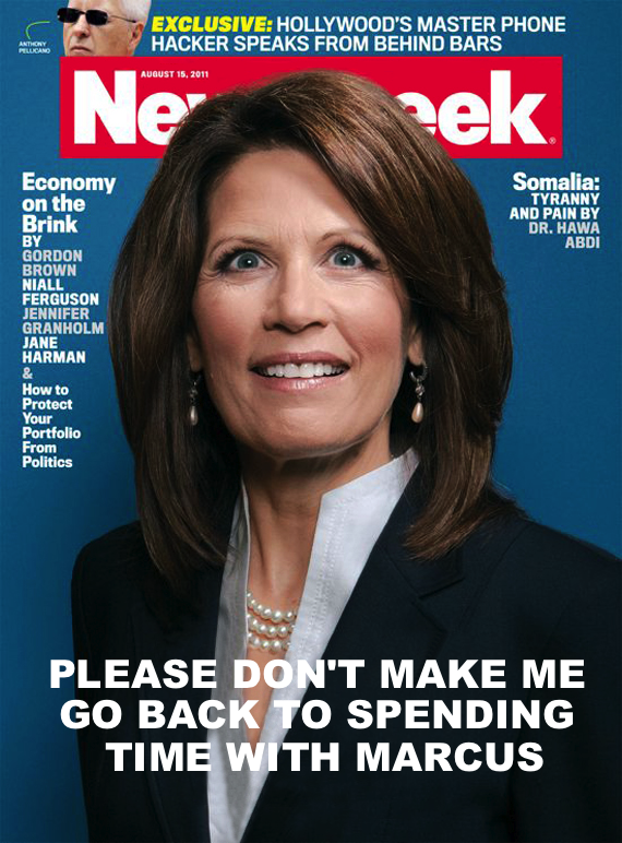 Possible Newsweek covers in response to Michele Bachmann suspending her campaign.