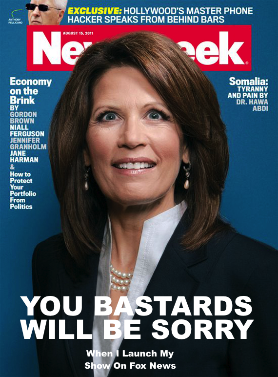 Possible Newsweek covers in response to Michele Bachmann suspending her campaign.