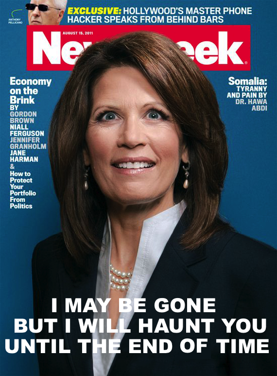 Possible Newsweek covers in response to Michele Bachmann suspending her campaign.