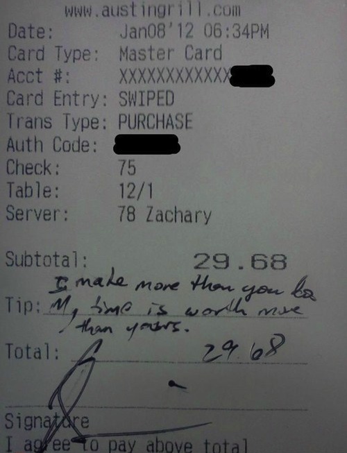 8 of the most inconsiderate or insane tippers in restaurant history.