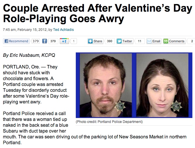 How Valentine's Day role-playing got two people arrested.