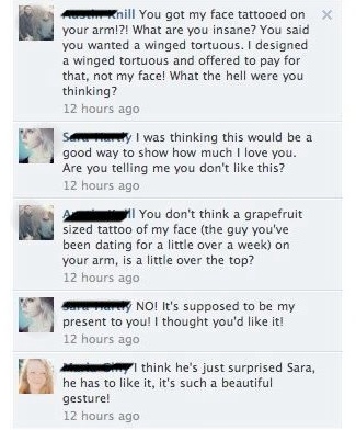 Amazingly awful tattoo leads to amazingly public Facebook breakup.