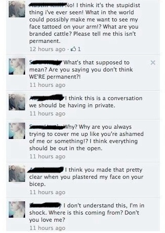 Amazingly awful tattoo leads to amazingly public Facebook breakup.