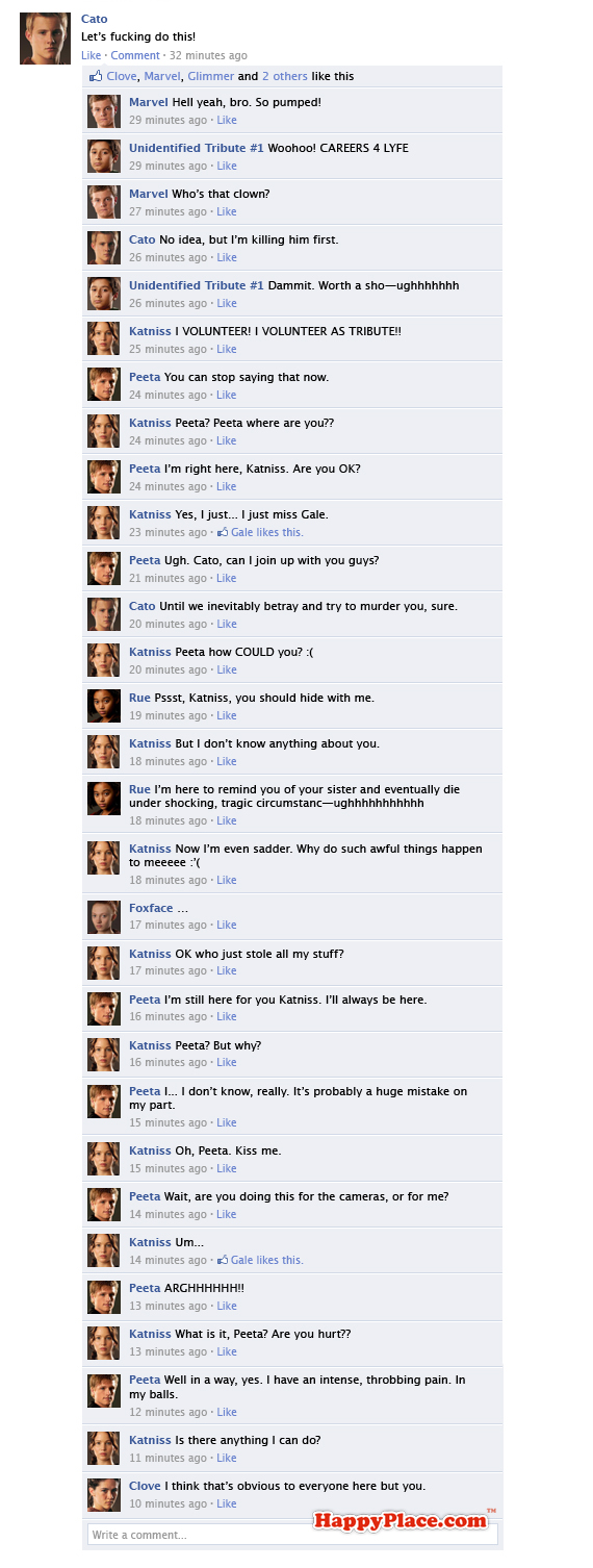 If the Hunger Games tributes fought it out on Facebook.