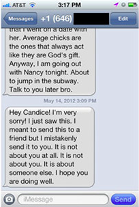 Text message rejection leads to passive-aggressive text message retaliation.