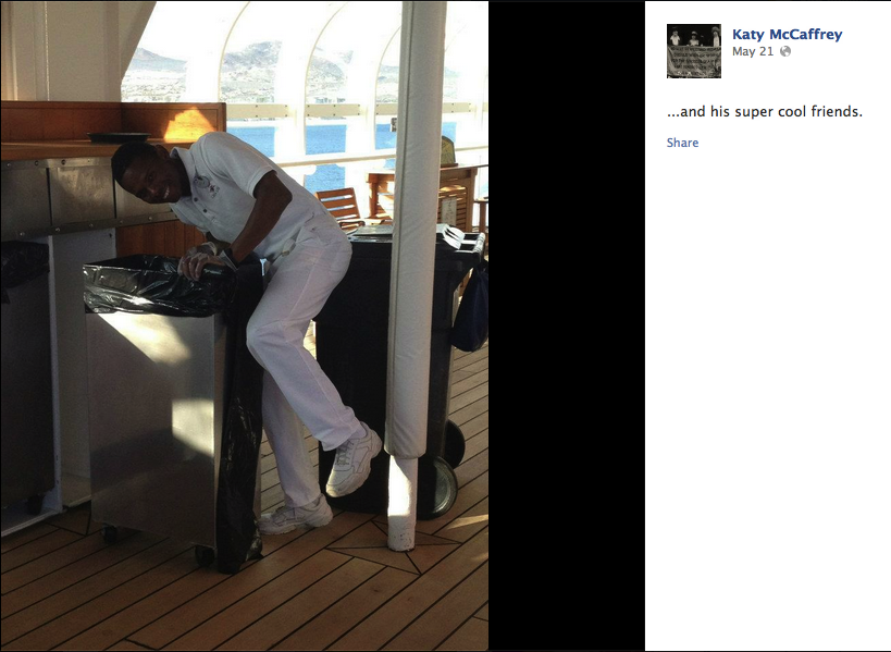 Woman posts photo updates of beautiful cruise taken by man who stole her iPhone.