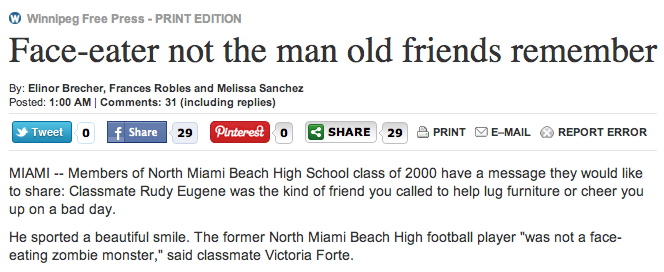 The most ridiculous headline about the Face-Eater story you'll see this afternoon.