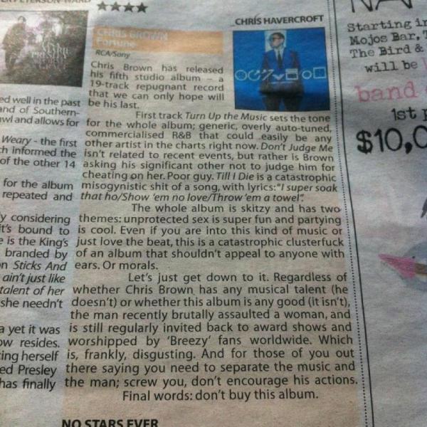 Album review does to Chris Brown what Chris Brown does to women.