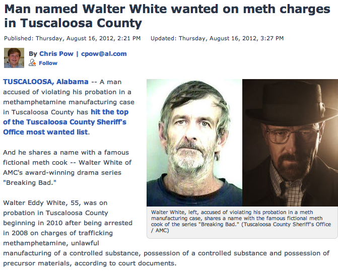 Real-life Walter White wanted on charges of meth manufacturing.