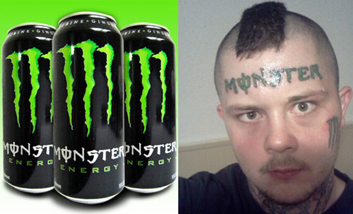 The perfect face tattoo for anyone who loves energy drinks more than they love their dignity.
