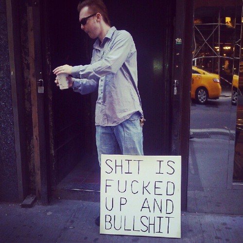 Today's most laid-back and extremely profane Occupy Wall Street protester.