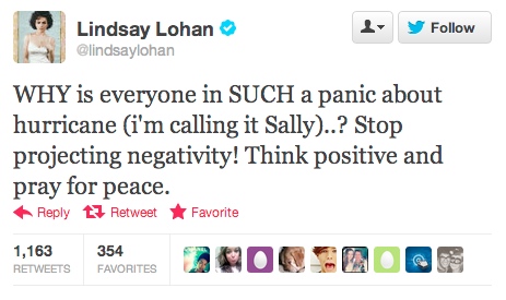 The most idiotic celebrity tweet about Hurricane Sandy you'll read today.
