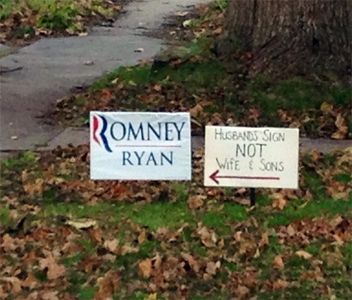 Family fights over politics via front lawn signs.