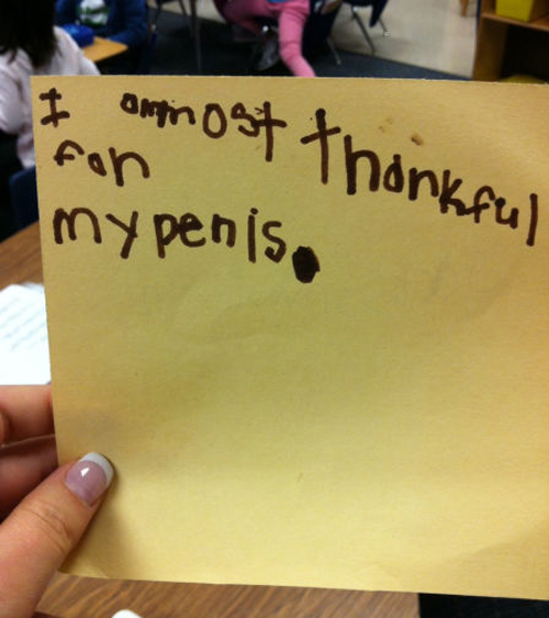 Child gives least appropriate possible answer to Thanksgiving question.