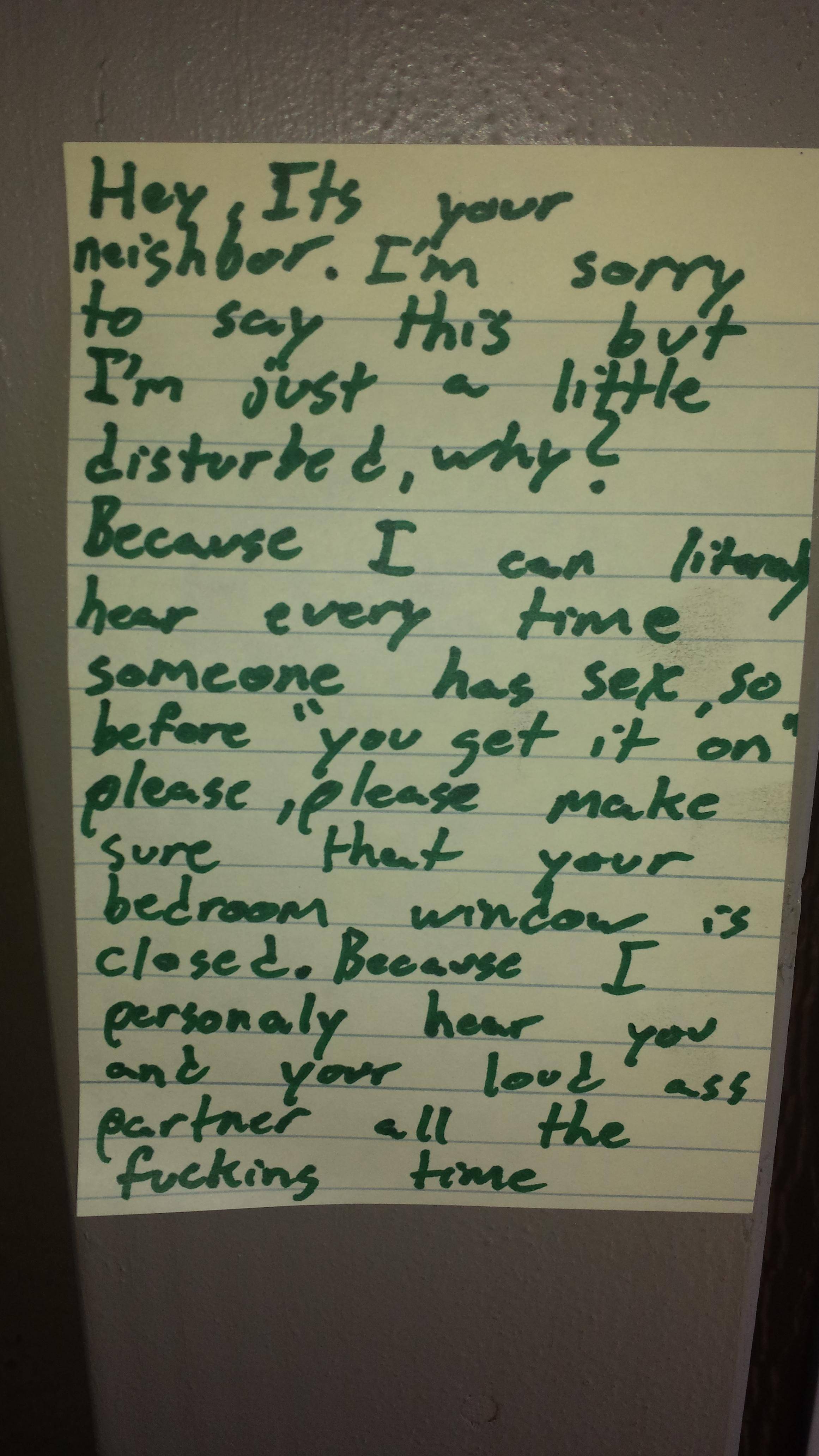 Notes Asking Neighbors To Stop Having Loud Sex Neighbors