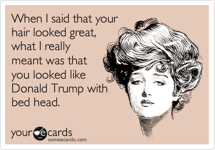 When I said that your
hair looked great,
what I really
meant was that
you looked like
Donald Trump with
bed head.