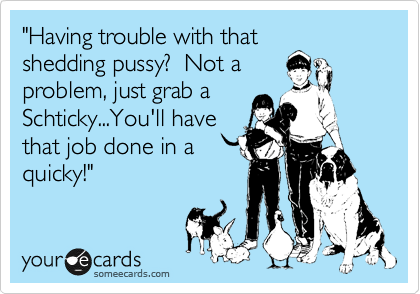 "Having trouble with that
shedding pussy? Not a
problem, just grab a
Schticky...You'll have
that job done in a
quicky!"