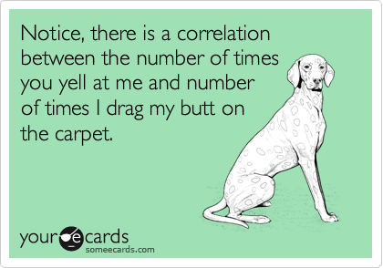 Notice, there is a correlation between the number of times
you yell at me and number
of times I drag my butt on
the carpet.