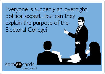 Everyone is suddenly an overnight political expert... but can they explain the purpose of the
Electoral College?