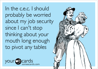 In the c.e.c. I should
probably be worried
about my job security
since I can't stop
thinking about your
mouth long enough
to pivot any tables