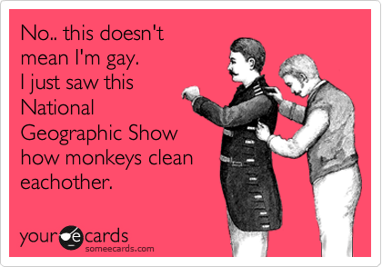 No.. this doesn't
mean I'm gay.
I just saw this
National
Geographic Show
how monkeys clean
eachother.
