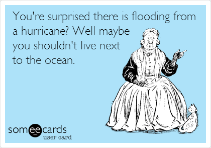 You're surprised there is flooding from
a hurricane? Well maybe
you shouldn't live next
to the ocean.
