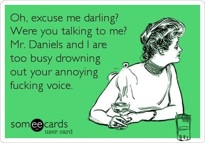 Oh, excuse me darling?
Were you talking to me?
Mr. Daniels and I are
too busy drowning
out your annoying
fucking voice.