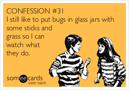 CONFESSION #31
I still like to put bugs in glass jars with
some sticks and
grass so I can
watch what
they do.