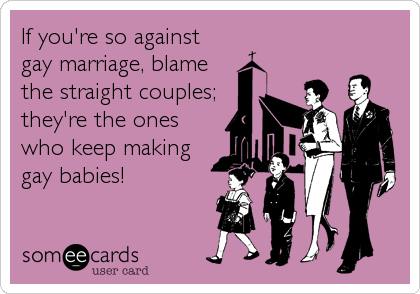 If you're so against
gay marriage, blame
the straight couples;
they're the ones
who keep making
gay babies!