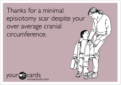 Funny Thanks Ecard: Thanks for a minimal episiotomy scar despite your over 