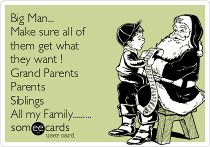 Big Man...
Make sure all of
them get what
they want !
Grand Parents
Parents
Siblings
All my Family.........