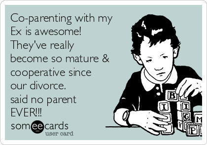 Co-parenting with my
Ex is awesome!
They've really
become so mature &
cooperative since
our divorce.
said no parent
EVER!!!