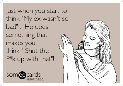 Just when you start to
think "My ex wasn't so
bad" .. He does
something that
makes you
think " Shut the
F*k up with that"!