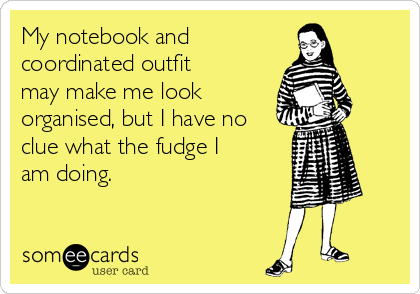 My notebook and
coordinated outfit
may make me look
organised, but I have no
clue what the fudge I
am doing.