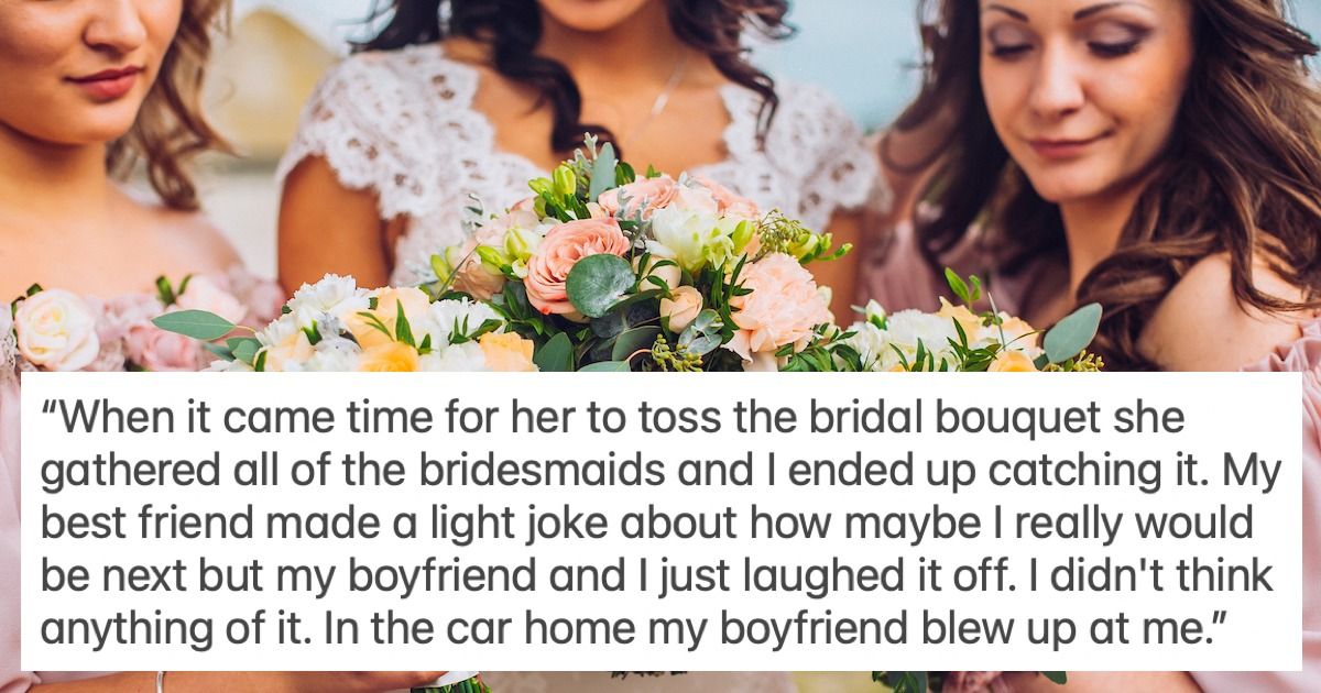 Woman catches bouquet at wedding, BF says, 'you're rude, pressuring me