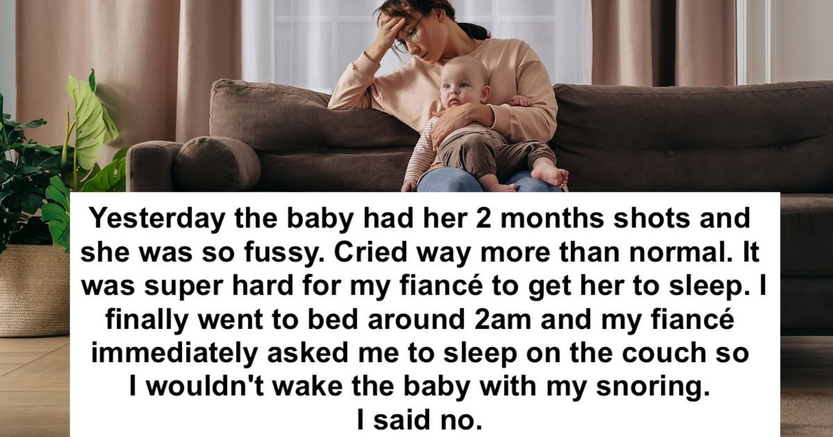 Wife asks man to sleep in other room because snoring will wake baby, he