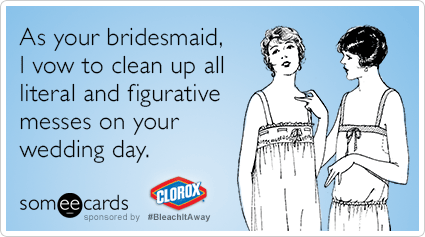 As your bridesmaid, I vow to clean up all literal and figurative messes on your wedding day.