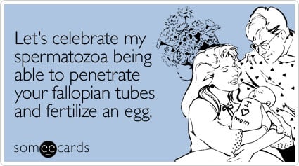 Let's celebrate my spermatozoa being able to penetrate your fallopian tubes and fertilize an egg