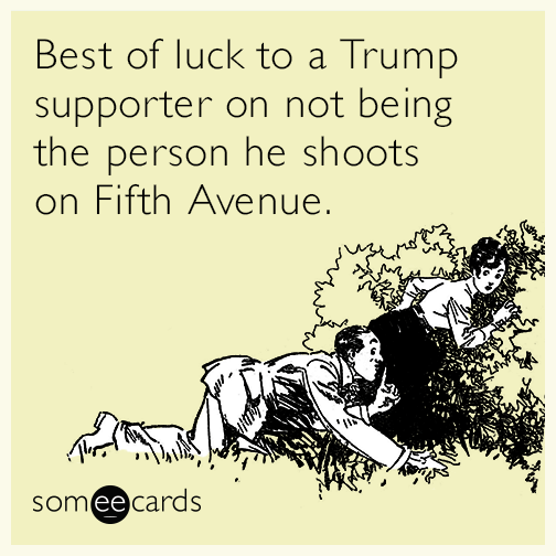 Best of luck to a Trump supporter on not being the person he shoots on Fifth Avenue.