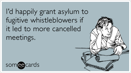 I'd happily grant asylum to fugitive whistleblowers if it led to more cancelled meetings.