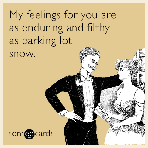 My feelings for you are as enduring and filthy as parking lot snow.