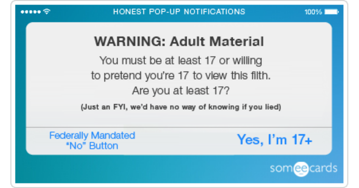 Adult Porn Ecards - Honest Pop-Up Notifications: Porn warning. | Facebook Ecard
