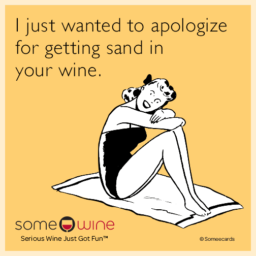 I just wanted to apologize for getting sand in your wine.