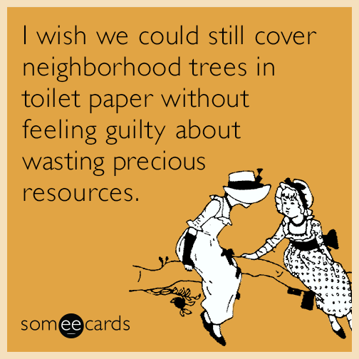 I wish we could still cover neighborhood trees in toilet paper without feeling guilty about wasting precious resources
