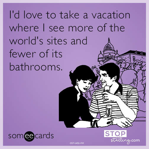 I'd love to take a vacation where I see more of the world's sites and fewer of its bathrooms.