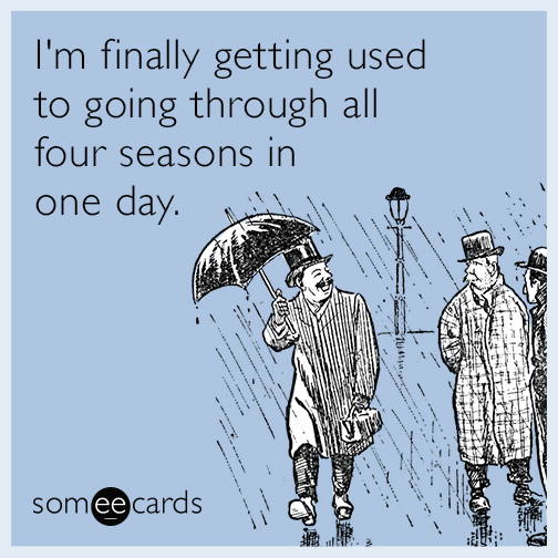I'm finally getting used to going through all four seasons in one day ...